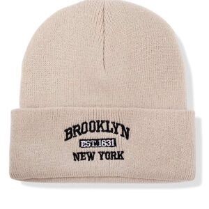 Brooklyn New York Beige Knit Beanie